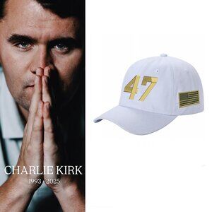 Charlie Kirk  47 Trump Gold Embroidered Low Profile Adjustable Hat Republican